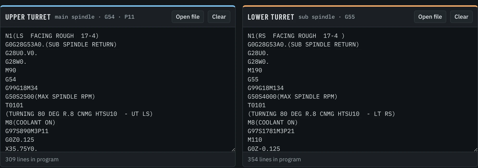 RAZ-Generator: toolpaths pasted for the main spindle and the sub spindle