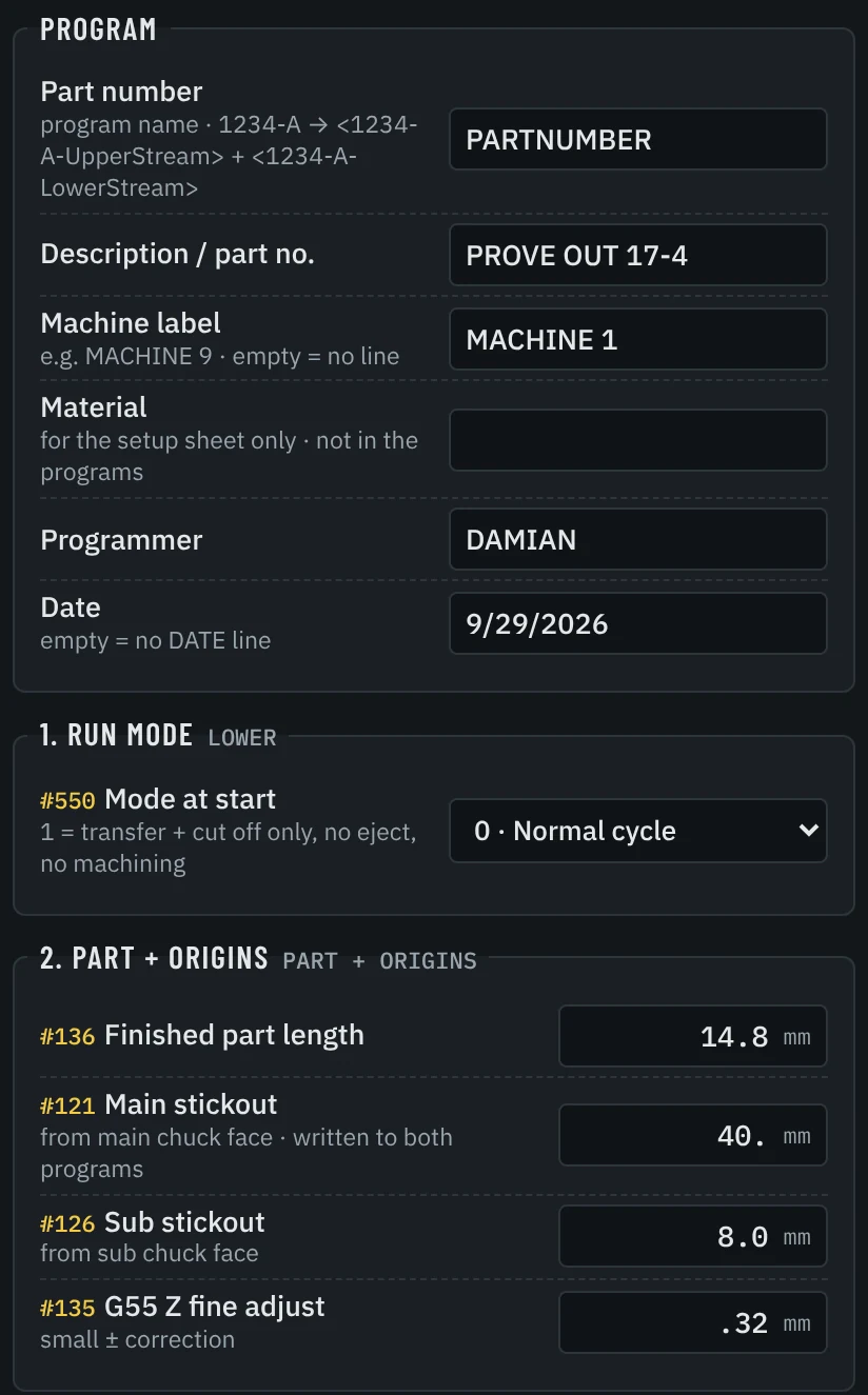RAZ-Generator: job settings with part length and stickouts